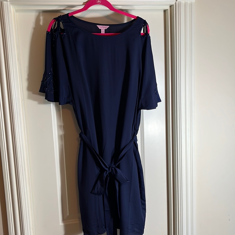 Lilly Pulitzer navy dress with beaded accent.